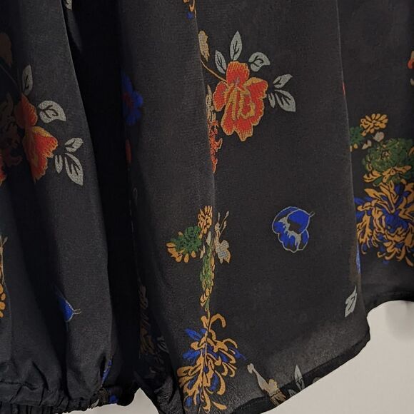 Tucker Bohemian Blouse Japanese Garden in Crepe de Chine Black Silk Floral - Picture 6 of 10